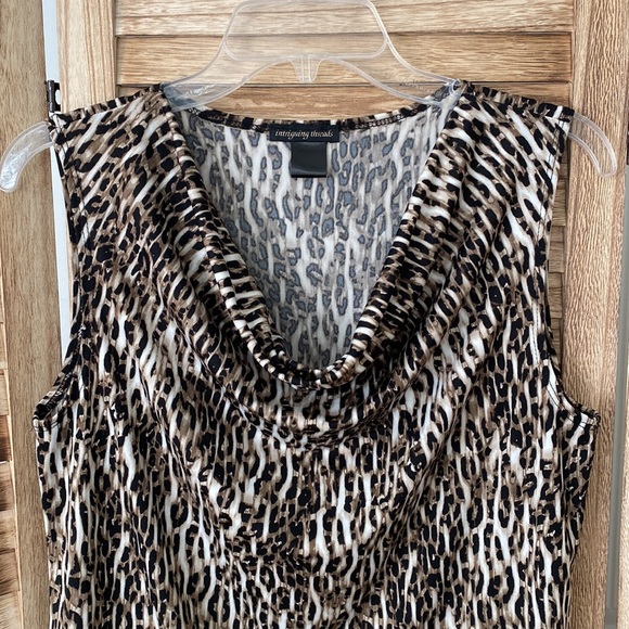 Intriguing Threads Animal Print Cowl Neck Top Size Large - Picture 2 of 7